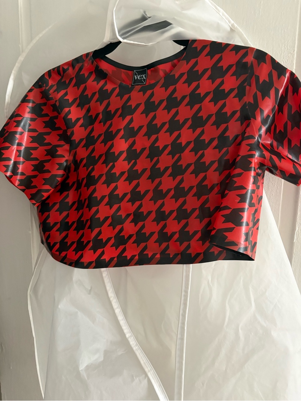 VEX Red & Black Houndstooth Crop Top size small